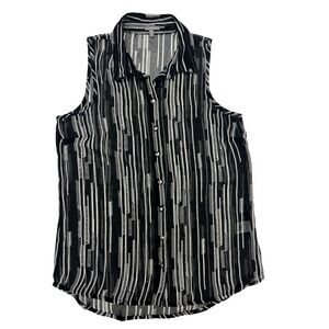 Charlotte Russe Women's Sleeveless Button Front Blouse Top Small Black White